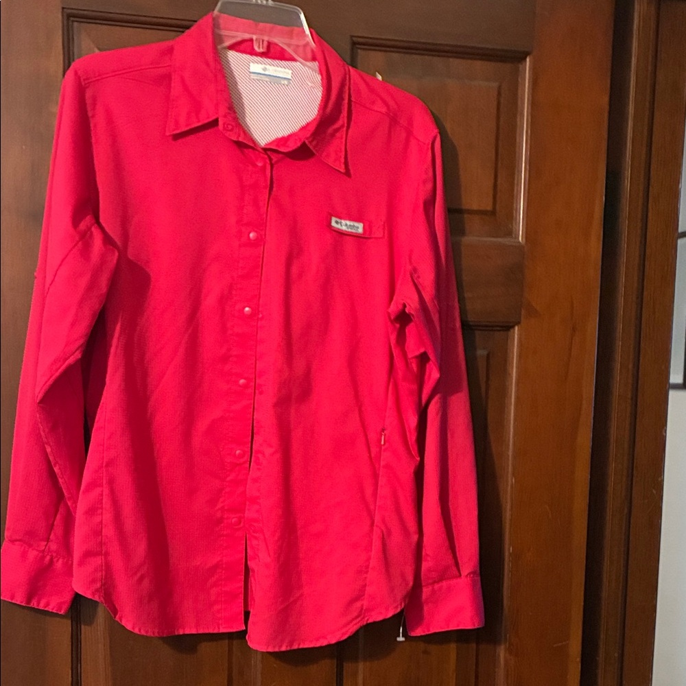 Columbia Bright Pink Long-Sleeve Button Down Shirt